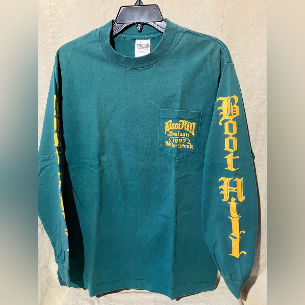 BootHill Saloon Bike Week Long Sleeve Pocket Tee Shirt Bike Week 97 Iguana Med